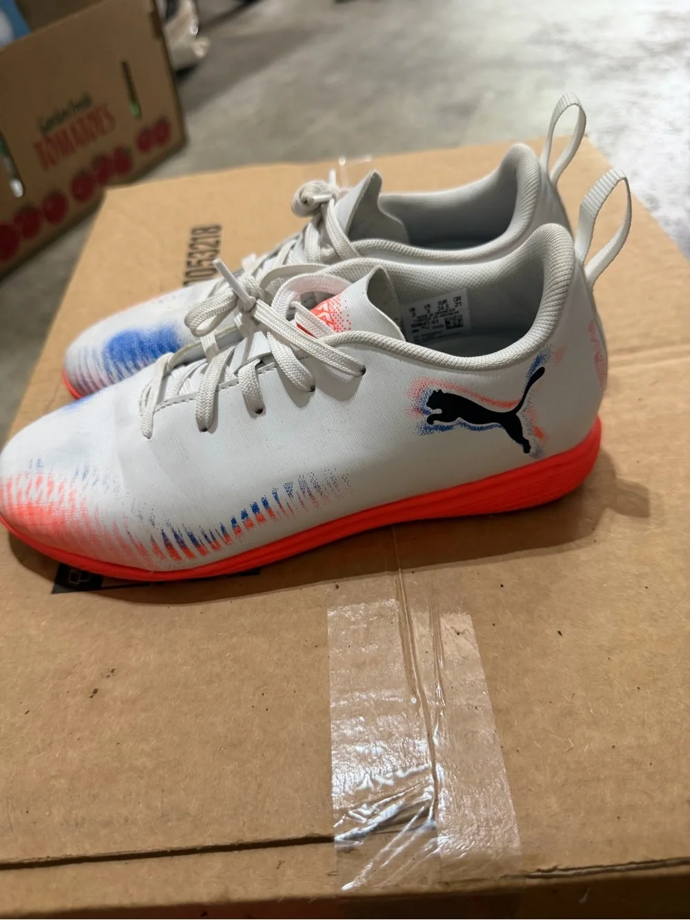 Puma Kids White Sneakers with Blue and Coral Accents